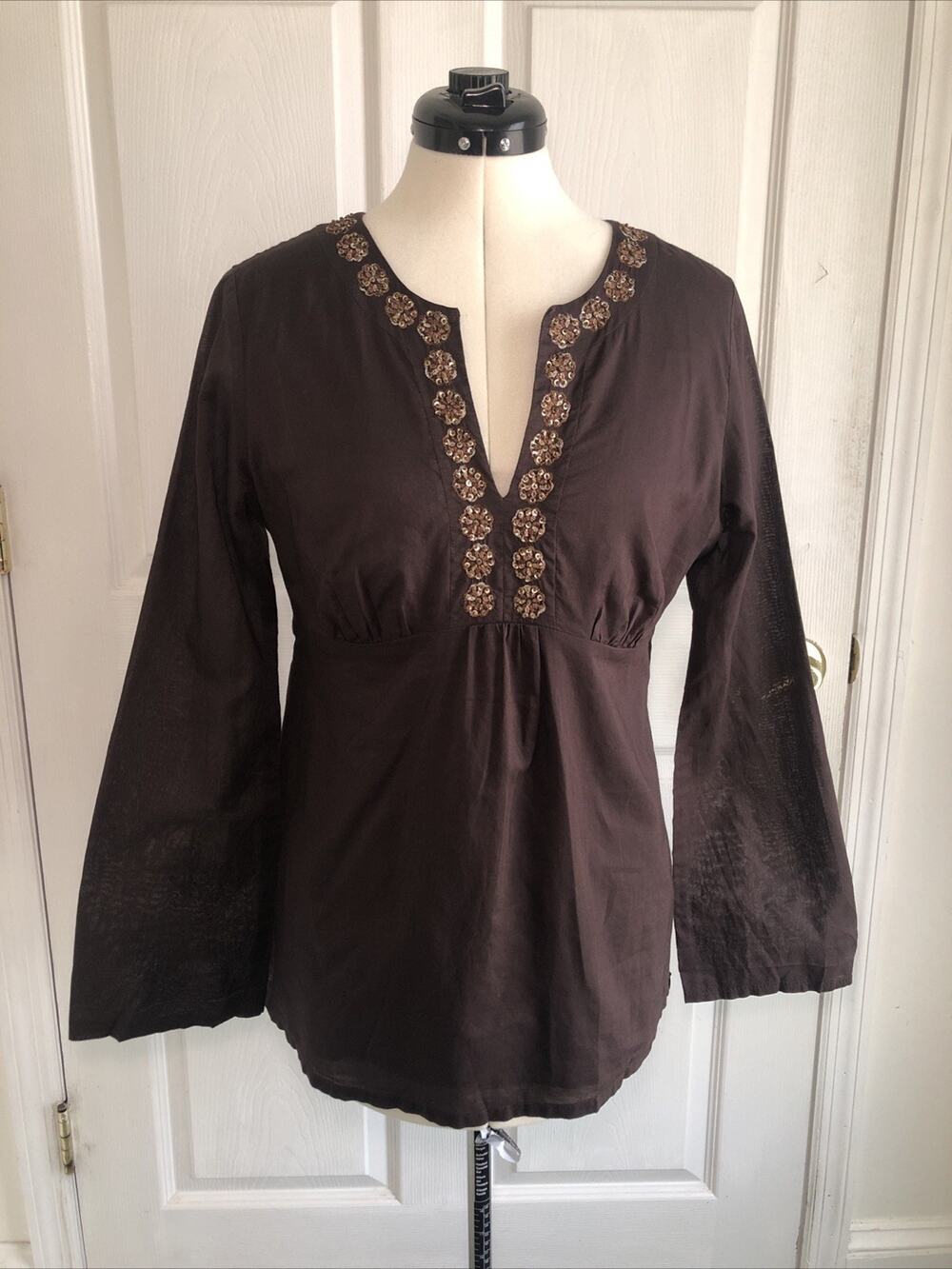 Y2K Ann Taylor Boho Tunic Babydoll blouse sz 8 Long Sleeve Peasant Fairy grunge